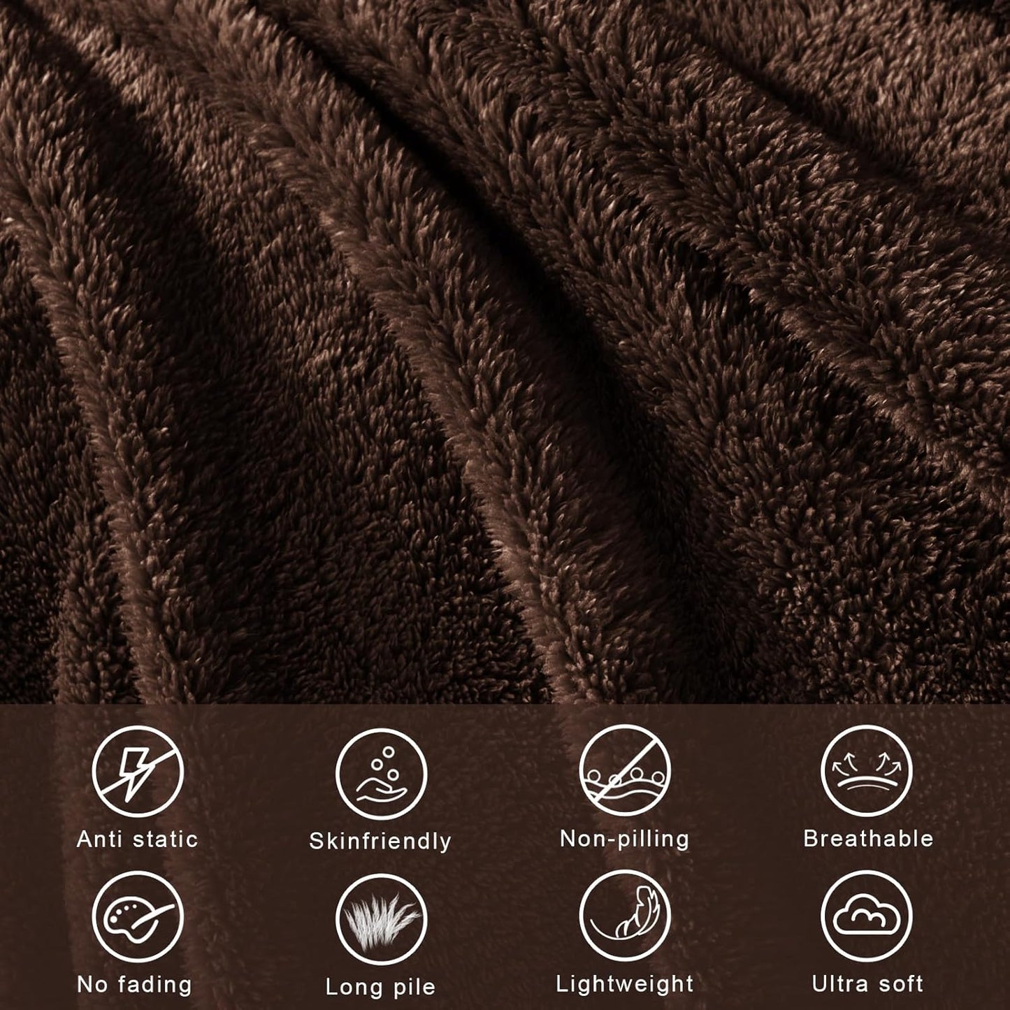 Exclusivo Mezcla Queen Size Flannel Fleece Blanket, Super Soft Velvet Plush Bed Blanket, Fuzzy Cozy and Warm for All Seasons, 90x90 Inches, Coffee