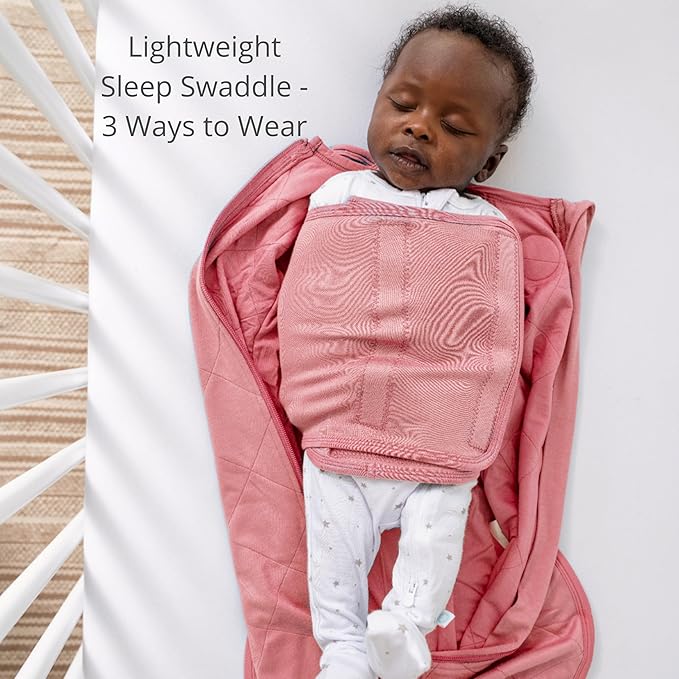 Dreamland Baby Bamboo Viscose Swaddle Blanket (0-6 Months). 1.0 TOG Ultra Soft Swaddle Blanket w/Built in Band. 97% Viscose, 3% Spandex (Rose). Mom-Owned US Business, Premium Materials
