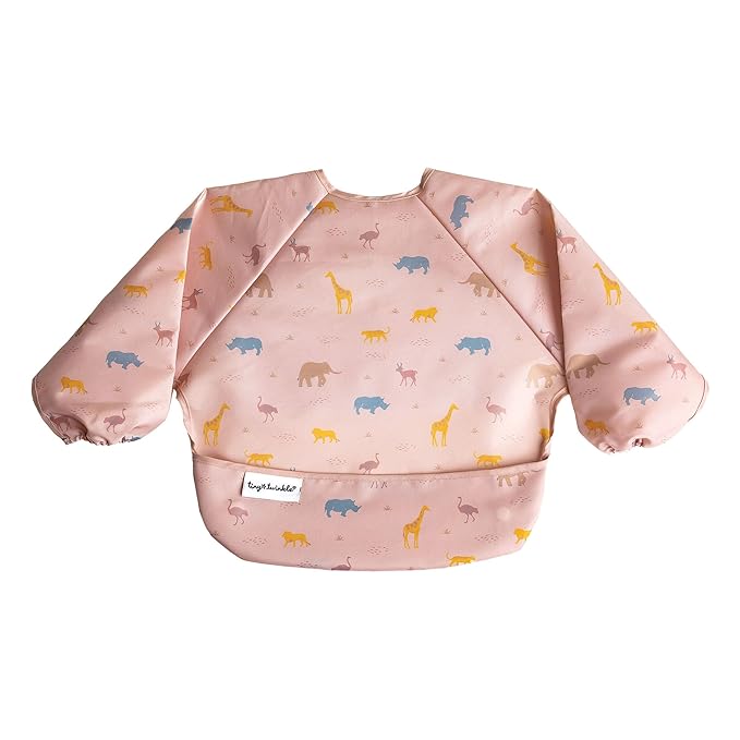 Tiny Twinkle Long Sleeve Bib for Babies & Toddlers – Waterproof Smock Bib for Eating – Machine Washable & Mess-Proof, Baby Feeding Essential & Shower Must-Have(Petite Safari, 2-4Y)