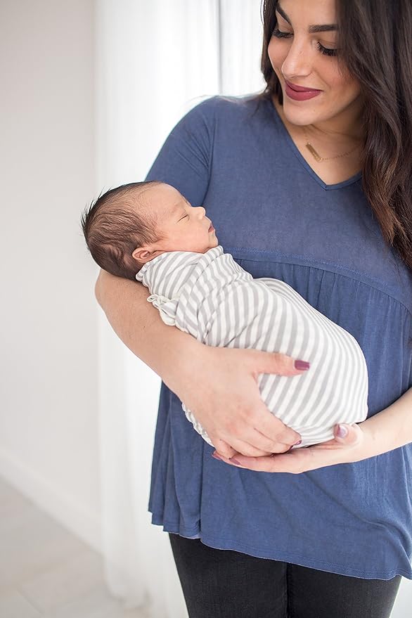 Copper Pearl Large Premium Knit Baby Swaddle Receiving Blanket Grey and White Everest