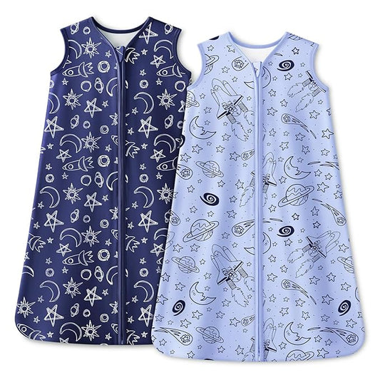 Baby Sleep Sack 6-12 Months 1.0 Tog Baby Wearable Blanket 100% Cotton Sleeping Sack with 2-Way Zipper for Infant Newborn Blue& Green space