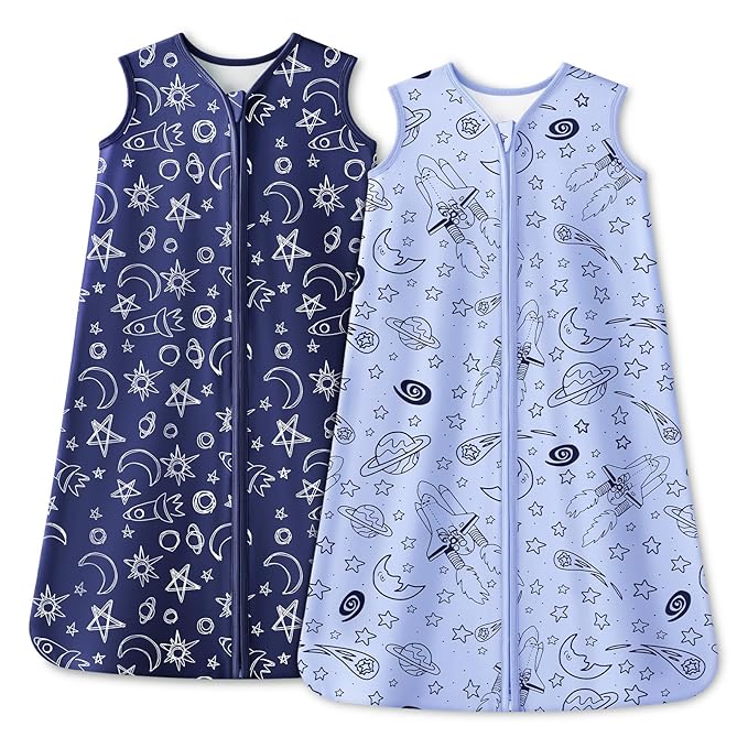 Baby Sleep Sack 0-6 Months 1.0 Tog Baby Wearable Blanket 100% Cotton Sleeping Sack with 2-Way Zipper for Infant Newborn Blue& Green space