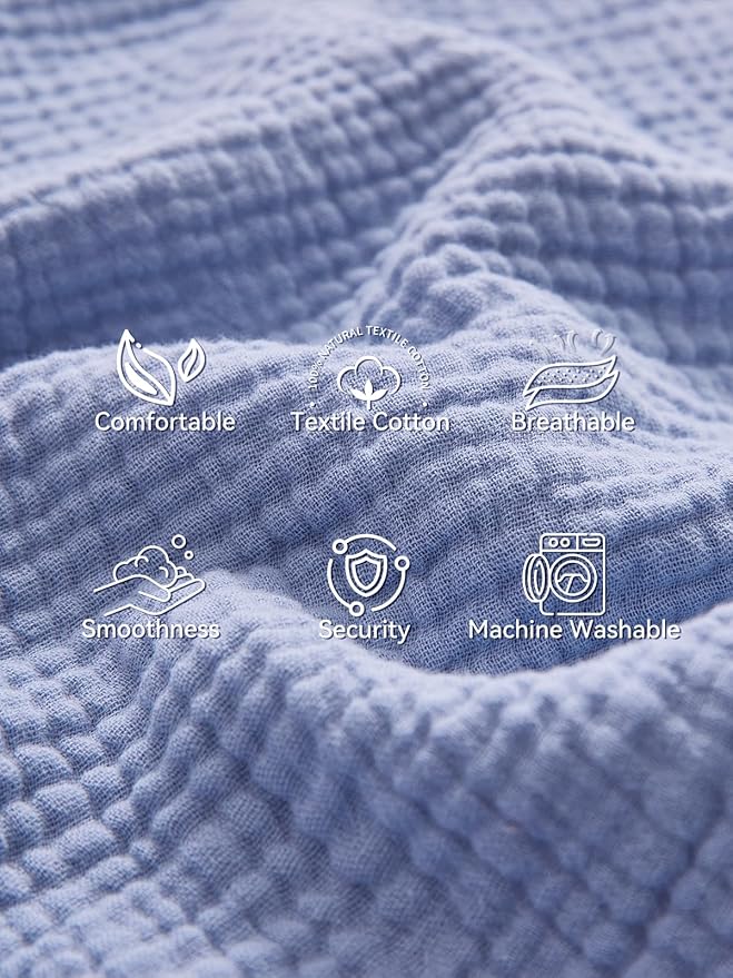 TILLYOU Muslin Toddler Pillowcase 2 Pack, 13x18 Soft Travel Cotton Pillow Case Kids for Boys and Girls, Blue Flower