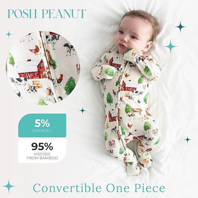 Posh Peanut Convertible Baby Sleepers - Girls Footless Baby Pajamas with 2 Way Zipper for Easy Diaper Changes