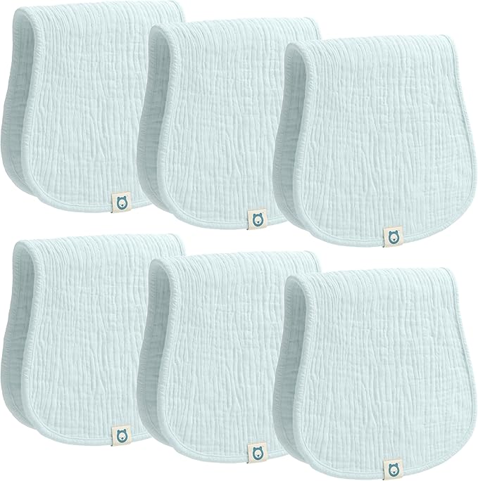 Muslin Burp Cloths Set, 6 Pieces, 100% Organic Cotton Hand Washcloths for Baby Boys and Girls Extra Absorbent and Soft Burping Rags (Light Blue - Solid Color)