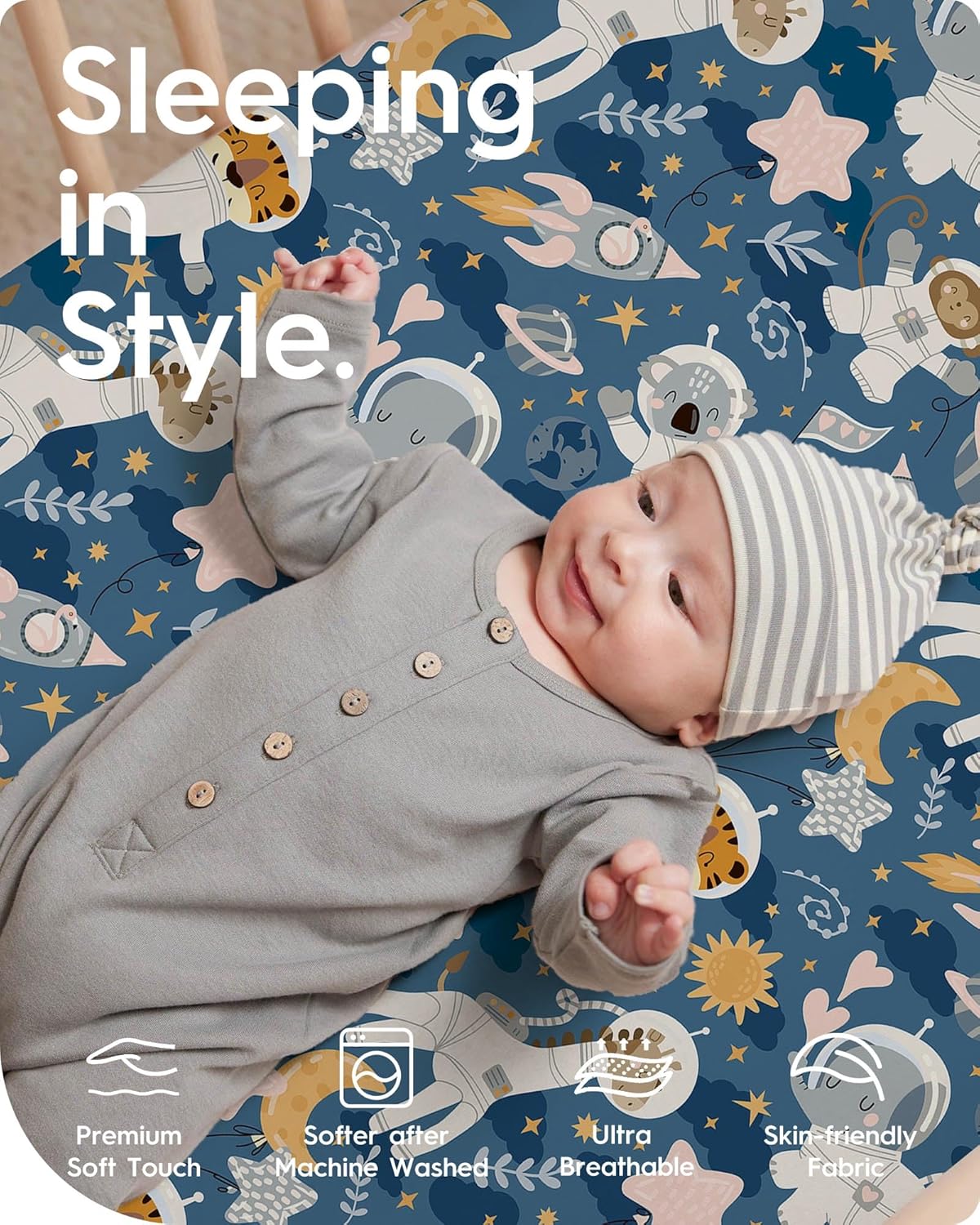 Graco Pack and Play Sheets Fitted, TotBasic Ultra Soft Mini Crib Sheets Boy, Neutral Pack N Play Mattress Sheets Hypoallergenic and Soothing, Premium Jersey Playrad Sheets, 2 Pack (Dino Space)