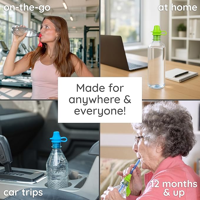 Original Water Bottle Topper for Toddlers – 100% Silicone Sippy Top Spout with Protective Cap makes the Bottle Top a Spill Proof Lid for Kids and Adults - 3 Pack - Original