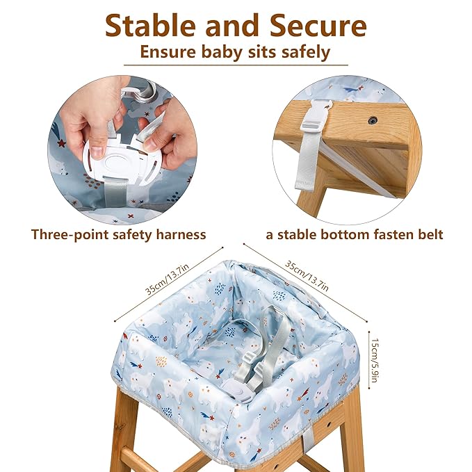 High Chair Cover for Baby Restaurant: Sprouterie Baby Highchair Covers for Restaurant Waterproof Washable Stain and Slip Resistant Portable for Children Outdoor Indoor Eating Blue Polar Bear