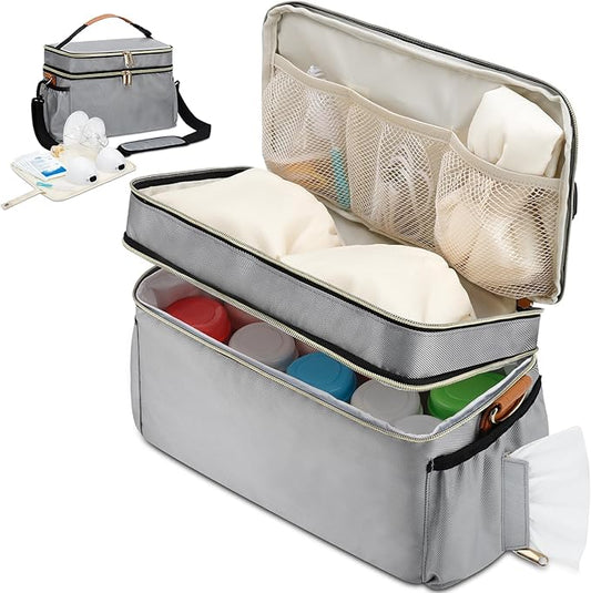 Breastmilk Cooler Bag with 6 Ice Pack, Wearable Breast Pump Bag Compatible with Willow, Elvie, Medela & Momcozy M5/S12 Pro Pumps & Accessories for Work, Travel and Family Use Grey