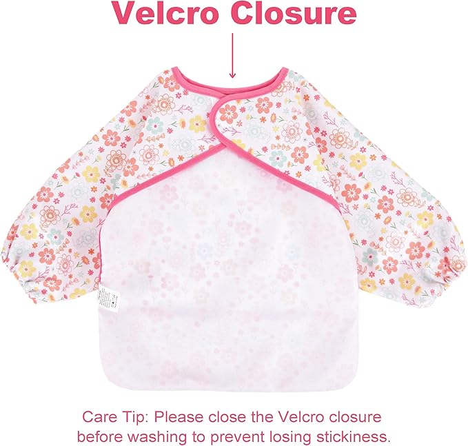 Long Sleeve Baby Bib For Eating Feeding Mess Proof Waterproof Food Smock Bibs With Pocket For Newborn Boy Girl