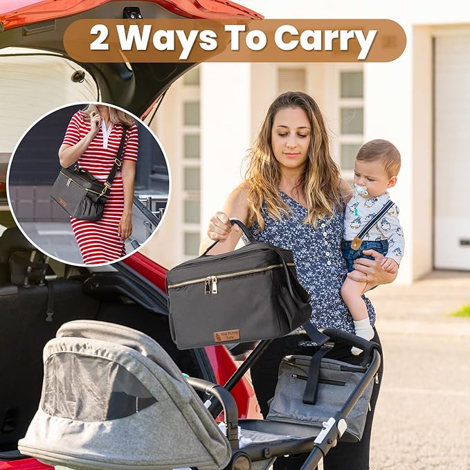 Breast Pump Bag - Pumping Tote Bag Compatible with Spectra S1 S2 Gold, Medela, and More, Stylish and Functional for Busy Moms, with Built-in Cooler