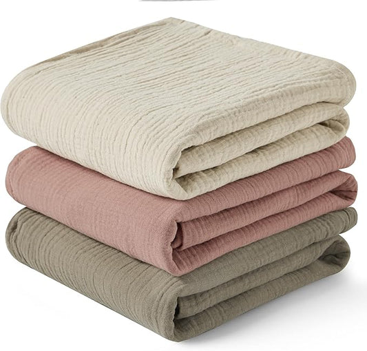 JELLYMONI 3 Pack Muslin Swaddle Blankets for Baby Boys Girls, Newborn Receiving Blanket Large 47 x 47 inches, Breathable Soft Baby Swaddling Wrap Nursery Blanket for Boys & Girls Unisex