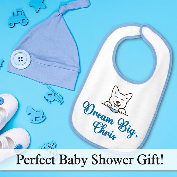 Personalized Baby Bib – Soft Cotton Terry, Cute Jindo Dog Design with Custom Text (1-2 Lines) – Newborns & Toddlers