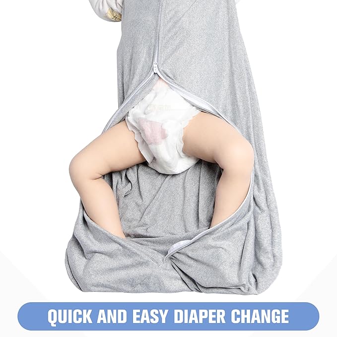 Baby Sleep Sack 6-12 Months Baby Wearable Blanket 100% Rayon Cotton 2-Way Zipper Toddler Sleeping Sack，Comfy Soft Lightweight TOG 0.3(grey)