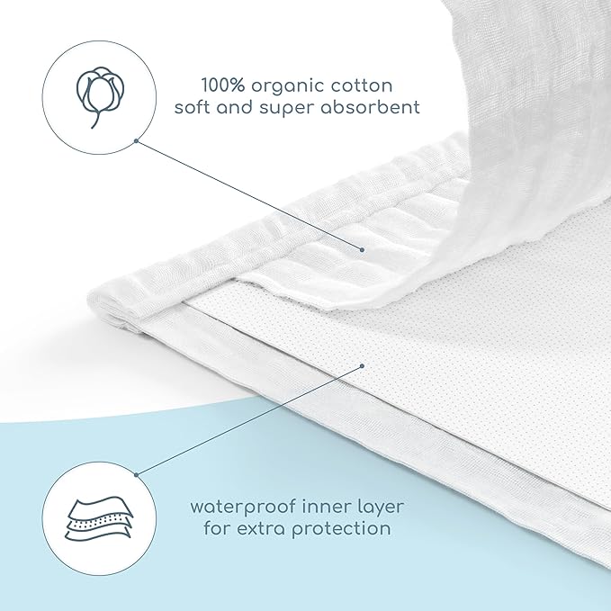 Muslin Burp Cloths Set, 6 Pieces, 100% Organic Cotton Hand Washcloths for Baby Boys and Girls Extra Absorbent and Soft Burping Rags (White - Solid Color)