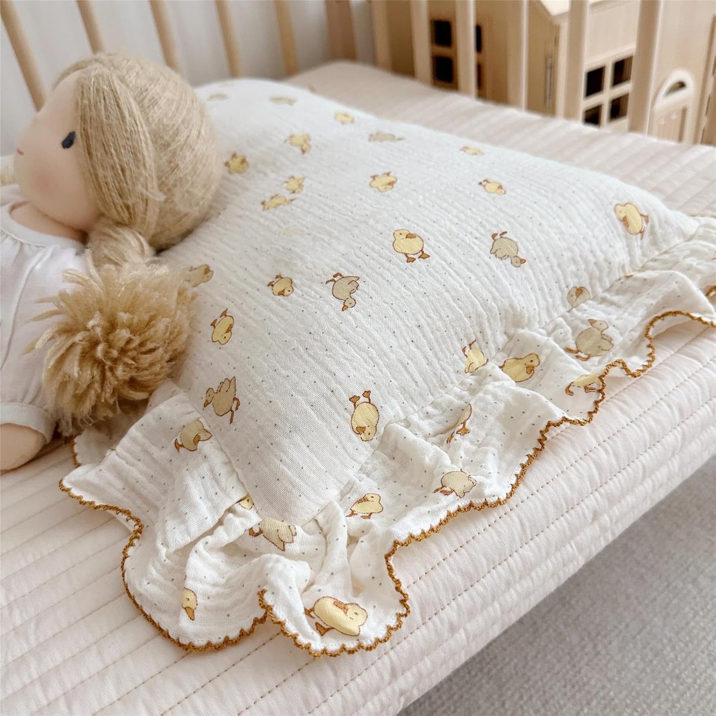 BuLuTu Cute Toddler Pillow Cases Cotton Muslin Toddler Pillowcase 1 PC, Ultra Soft Small Pillowcase Fits Toddler Pillow Sized 12"x16"/13"x18"/14"x19", Enveloped Closure Kids Girls Boys Pillowcases