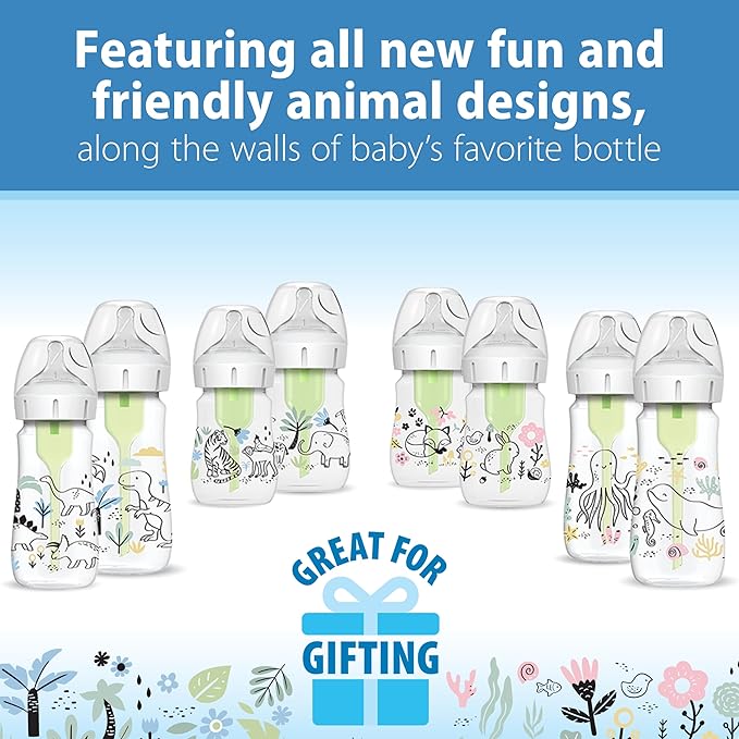 Dr. Brown’s Natural Flow® Anti-Colic Options+™ Wide-Neck Baby Bottle Designer Edition Bottles, Woodland Decos, 5 oz/150 mL, Level 1 Nipple, 2-Pack, 0m+