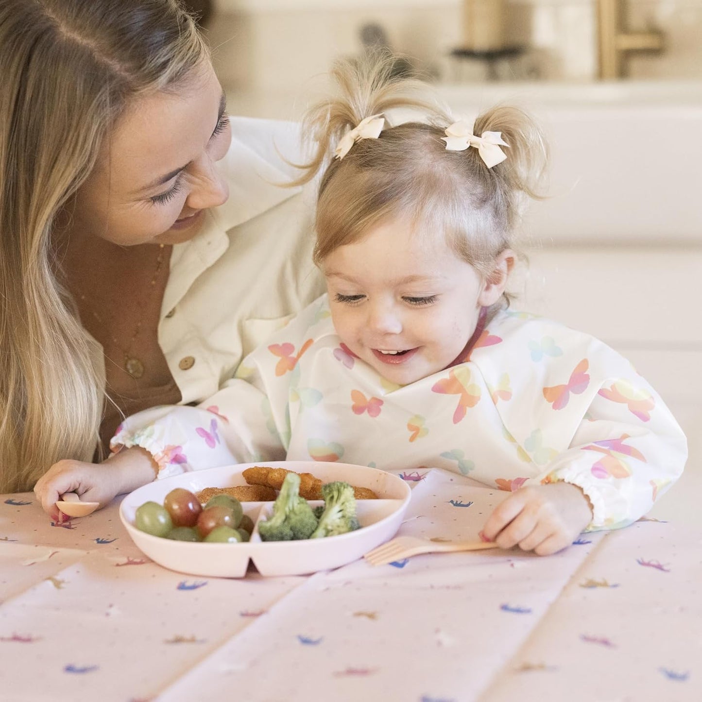 Tiny Twinkle Mess Proof Baby Bib,Waterproof Smock Baby Bib for Eating,Machine Washable Long Sleeve Bib,Baby Led Weaning,Toddler Bib (Butterflies, Small 6-24 Months)
