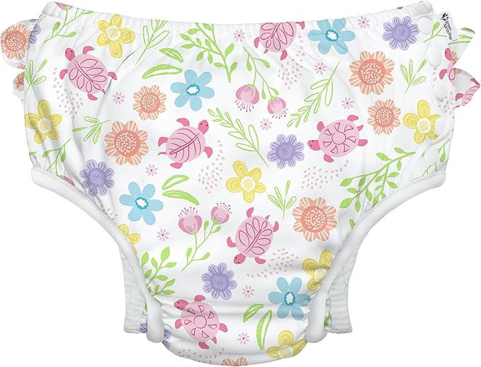 green sprouts Baby Toddler Eco Ruffle Snap Swim Diaper - White Turtle Floral - 6mo