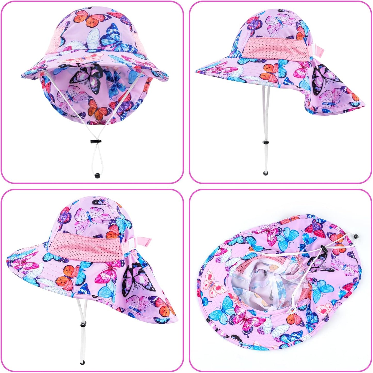 Toddler Baby Sun Hat Kids Summer UPF 50+ for Boys Girls Adjustable Beach Hats with Bucket Wide Brim Age 1-7 Years