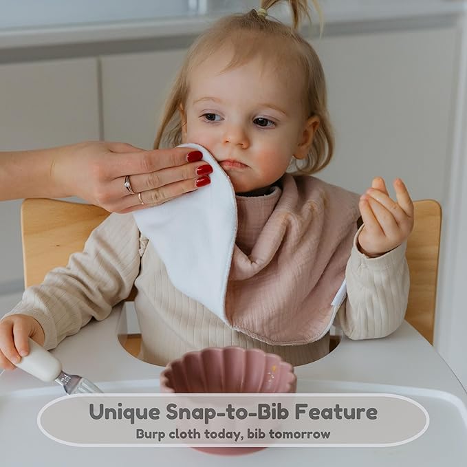 Butterfly Cotton Muslin Burp Cloths 3-Layer, Extra-Large 26”x12” Water-Resistant Multi-Use Burp Cloth Convertible to Bib, 2 Pack, Soft & Absorbent (Pack of 2, Clay & Terra/Rose & Mist)