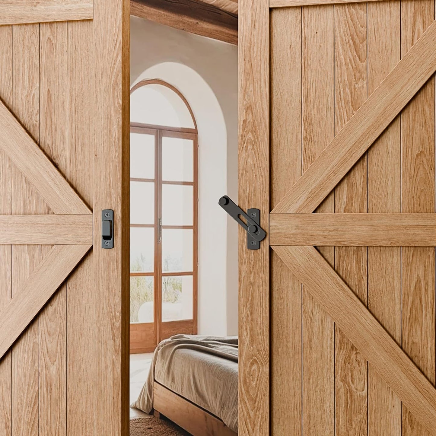 180 Degree Matte Black Bifold Latch Flip Sliding Barn Door Latches, Gate Latch for Barn Door, Sliding Door, Pet Door, Garage, Bathroom, Window, Outdoor