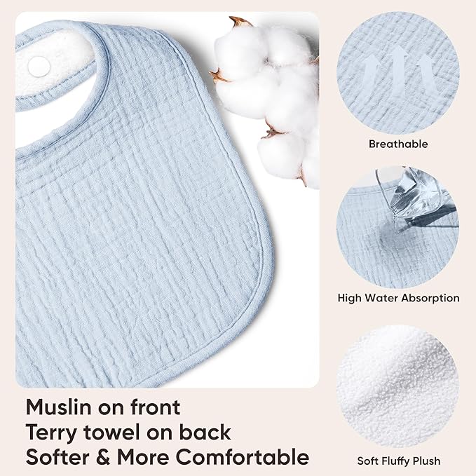 100% Cotton Muslin Baby Bibs 10-Pack Baby Drool Bibs for Unisex Baby Toddlers Infant Newborns Drooling and Teething
