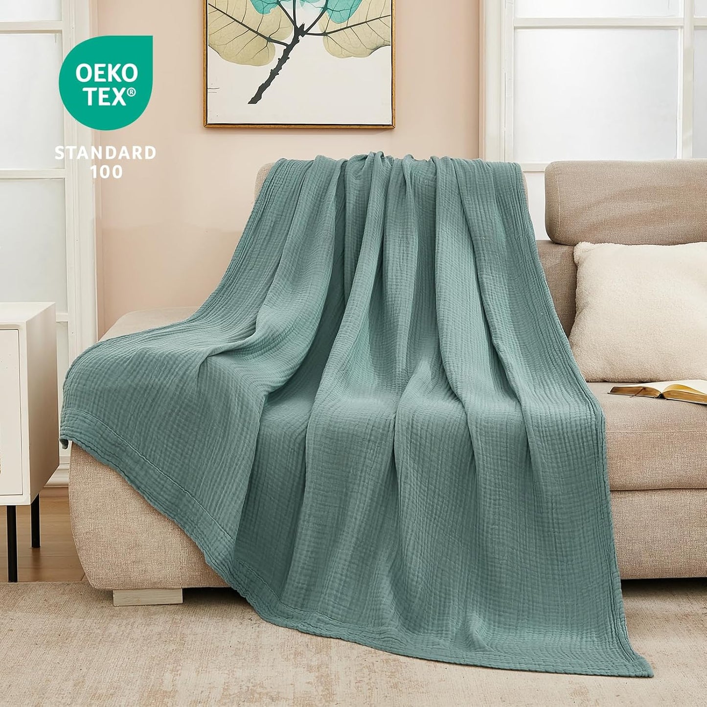 EMME Muslin Throw Blanket 100% Cotton Blankets for Couch Breathable Gauze All Season Soft and Lightweight Pre-Washed (Teal, 50"x70")