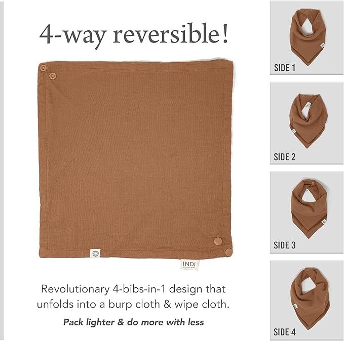 Kishu Baby Indi Organic Baby Bandana Bibs – Fairtrade 4-Way Reversible Drool Bibs for Boys & Girls – Unisex (Set of 5)