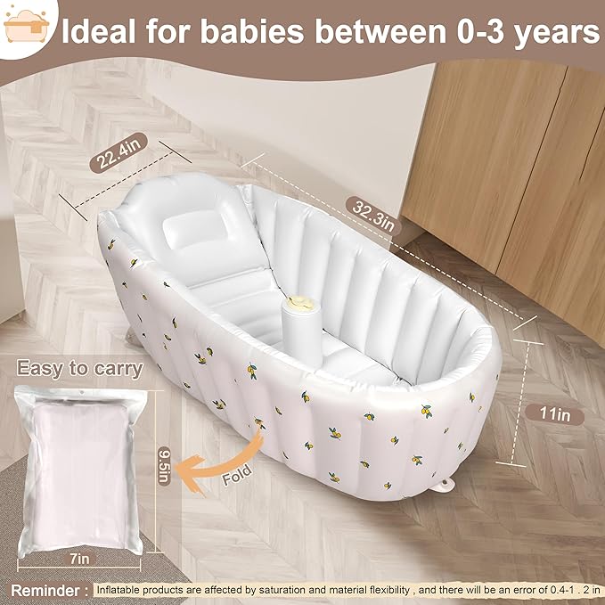 Mink Inflatable Baby Bathtub with Built-in Air Pump, Newborn to Toddler Bath Tub,Portable Travel Shower Basin with Back Support, Deflates and Folds Easily (Olive Bath)