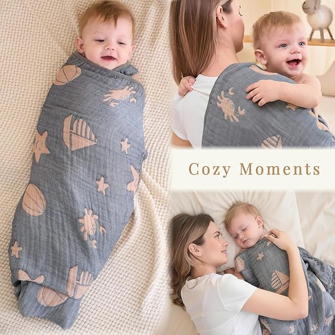 Ultra Soft Muslin Baby Blanket, A Versatile Swaddle and Crib for Babies, Toddlers, Boys, and Girls (1 Pack Ocean)