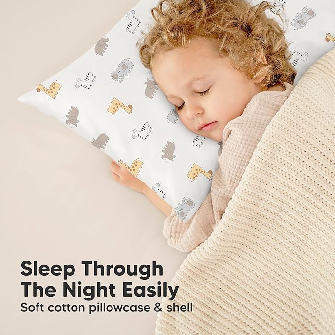 Toddler Pillow with Pillowcase - 13x18 My Little Dreamy Kids Travel Bed Pillows for Sleeping, Organic Cotton Small Pillowcase, Soft & Breathable, Machine Washable, Toddlers 2-5 years old (Safari Echo)