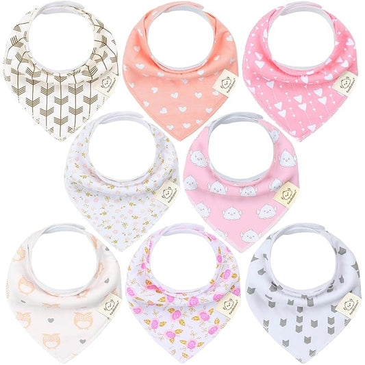 KeaBabies 8-Pack Organic Baby Bandana Bibs for Girls - Super Absorbent Triangle Baby Bibs for Drooling and Teething Infant, 100% Cotton Extra Soft for Newborn, Infant 0-36 Months (Pink Dreams)
