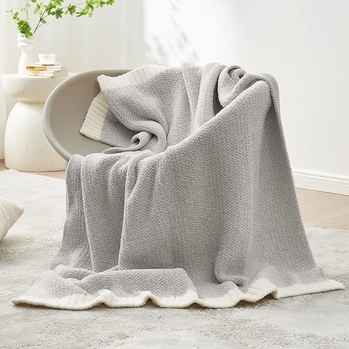 Snuggle Sac Buttery Grey Throw Blanket for Couch, Reversible Super Soft Warm Blankets Cozy Knit Fuzzy Plush Lightweight Throws for Sofa, Bed, Heather Grey, 50"x 60"