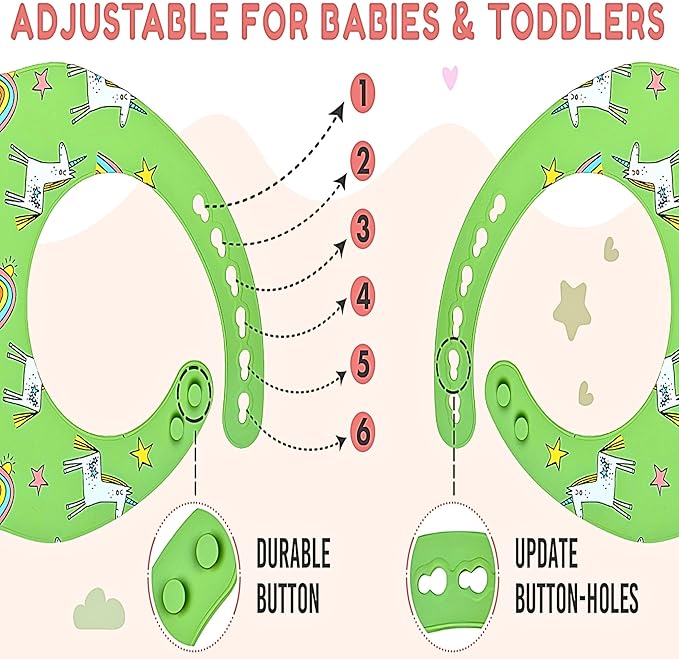 BPA-Free Silicone Baby Bibs with Travel Case, Toddlers Boys/Girls, Large Pocket, Adjustable, Toddlers 6-48 Months