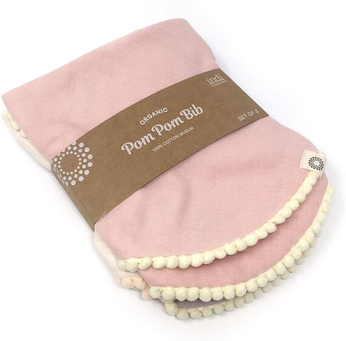 Kishu Baby Indi - Fairtrade Organic Baby Bibs for Girls or Boys - Rounded, 4-Way Reversible, 8 Layer Muslin Drool Bibs