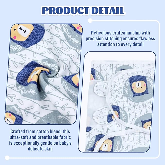 Cinaci 2 Pack Adjustable Soft Cotton Blend Newborn Baby Receiving Swaddle Blankets Sleep Sacks with Nursery Hats Caps Beanies Bonnets for Baby Girls Boys Newborns Infants