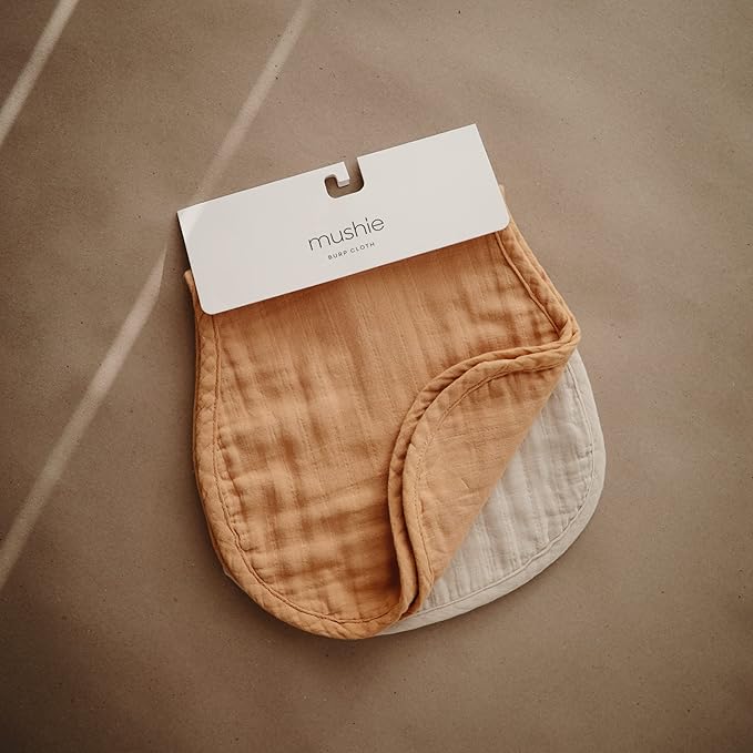 mushie Muslin Baby Burp Cloths | 100% Organic Cotton, Set of 2 (Fall Yellow/Fog)