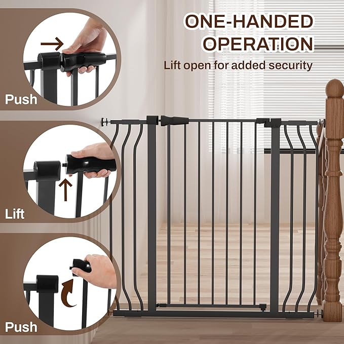 ELEVON Baby Gate for Stairs Doorways, Safety Pet Gate with Auto-Close/Hold-Open Features, Fits Openings 29.1” to 43.3”, 36” Tall, Easy Pressure Mounted Walk Through Baby Dog Gate, Graphite
