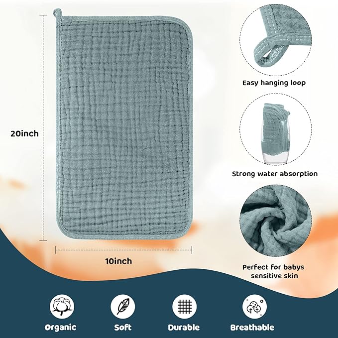 Tallew 8 Pack Muslin Burp Cloths and Baby Bibs for Boy Girl 20" x 10" Cotton Baby Bandana Drool Bibs Muslin Burp Cloths Absorbent Rag for Newborn Toddler Infant Gifts(Light Color)