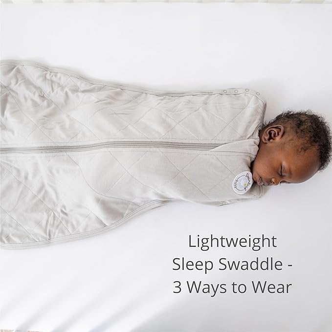 Dreamland Baby Viscose Swaddle Blanket (0-6 Months). 1.0 TOG Ultra Soft Swaddle Blanket w/Built in Band. 97% Viscose, 3% Spandex (White with Grey Stars). Mom-Owned US Business, Premium Materials