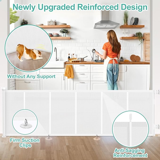 Upgrade 120 inch Retractable Baby Gates, EZIGO Extra Wide Baby Gate for Large Opening Extra Long Mesh Gate for Kids or Pet Dog Gate Child Safety Gate for Stairs Hallways Doorway Indoor Outdoor, White