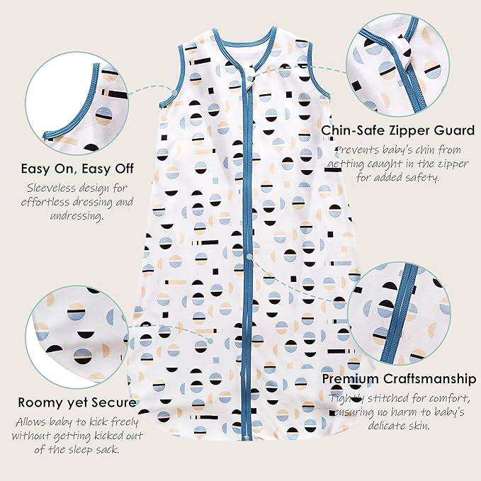 Cute Castle Baby Sleep Sack 12-18 Months - Lightweight 100% Cotton 2-Way Zipper TOG 0.5 Infant Wearable Blanket, Newborn Essentials Toddler Sleep Clothes (3 Pack Blue)