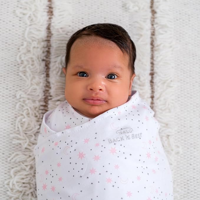 HALO 100% Cotton Sleepsack Swaddle, 3-Way Adjustable Wearable Blanket, TOG 1.5, Midnight Moons Pink, Small, 3-6 Months