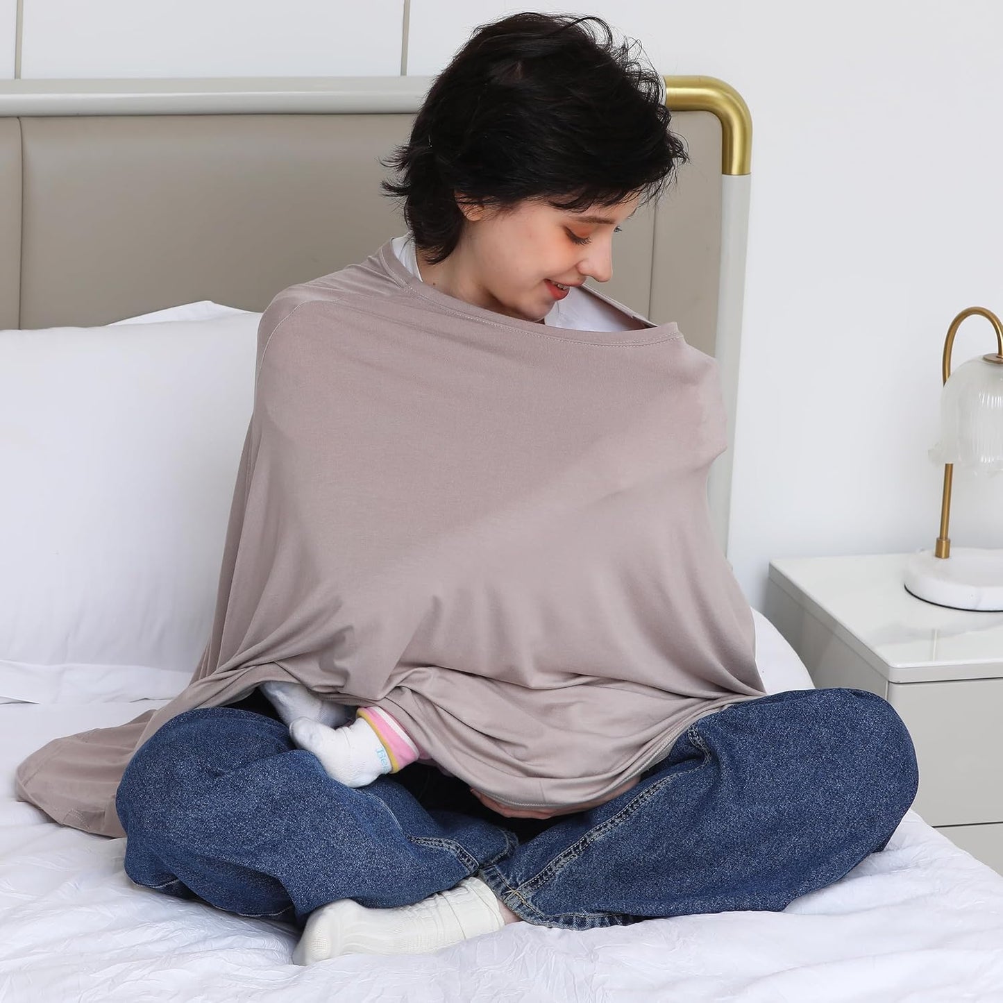 Multi-use Nursing Cover for Breastfeeding, 360°Full Coverage Nursing Poncho, Rayon Soft & Breathable Breastfeeding Cover up (Smooth Rayon, Warm Taupe)