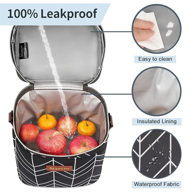 Mancro Breastmilk Cooler Bag Travel, Insulated Baby Bottle Bag with Ice Pack, Fits 4 Baby Bottles Up to 9 Ounce,Leak-Proof & Durable, Black Wave