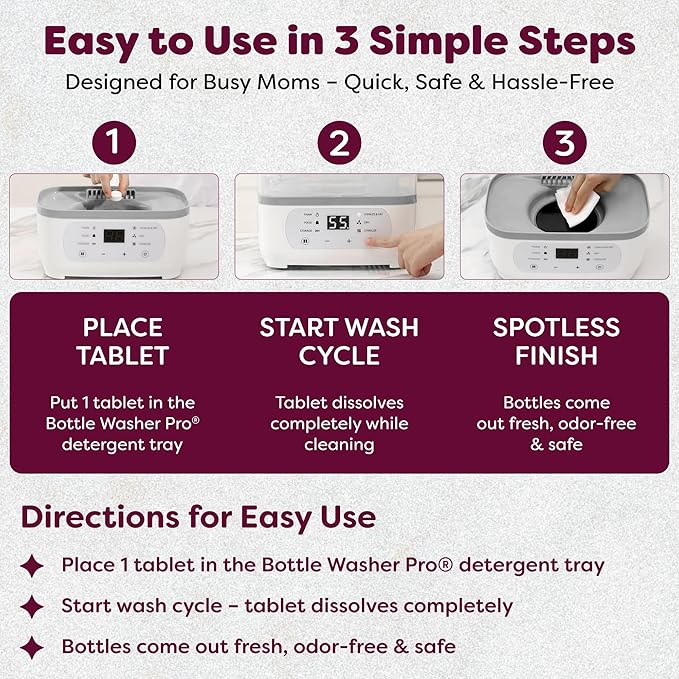 KOOLAMom Baby Bottle Washer Detergent Tablets For Momcozy Baby Breeza & All Bottle Washers - Removes Milk Film & Odor - Non-Toxic, Fragrance-Free Cleaner for Bottles & Pump Parts - 120 Count