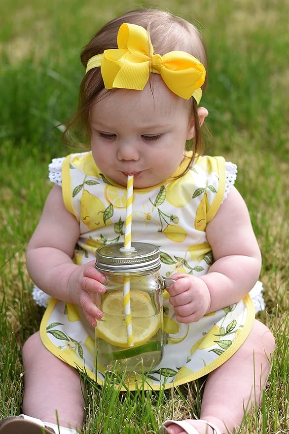 BapronBaby Fresh Lemon Bapron - No Neck Tie Safer Bib for Baby & Toddler - Soft Waterproof Stain Resistant - Machine Washable - Sz Baby/Toddler 6m-3T