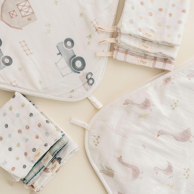 Crane Baby Hooded Towel & Washcloth Set, Charlie Farmhouse Goose Hooded Baby Towels and Washcloths Set, Baby Bath Essentials, Washcloths for Newborn, Muslin Towel for Babies