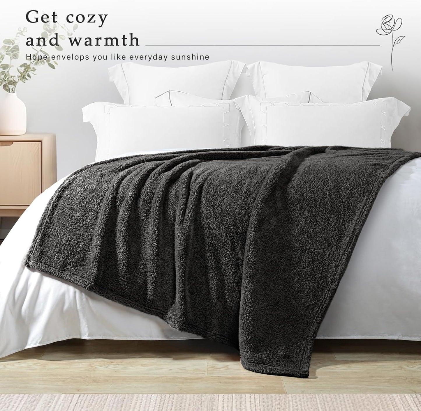 Exclusivo Mezcla Soft Fleece Throw Blanket for Couch, Super Soft Velvet Plush Bed Blanket, Fuzzy Cozy and Warm for All Seasons, 50x60 Inches, Dark Grey